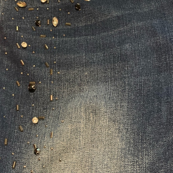 Coco + Carmen Dark Blue Wash Distressed Beaded Skinny Jeans High Rise Size L/XL - Picture 14 of 14